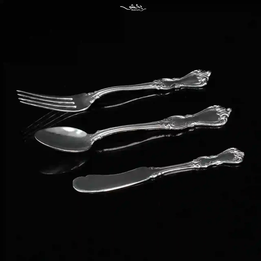 ست قاشق و چنگال و کارد نقره قلم ریختگری