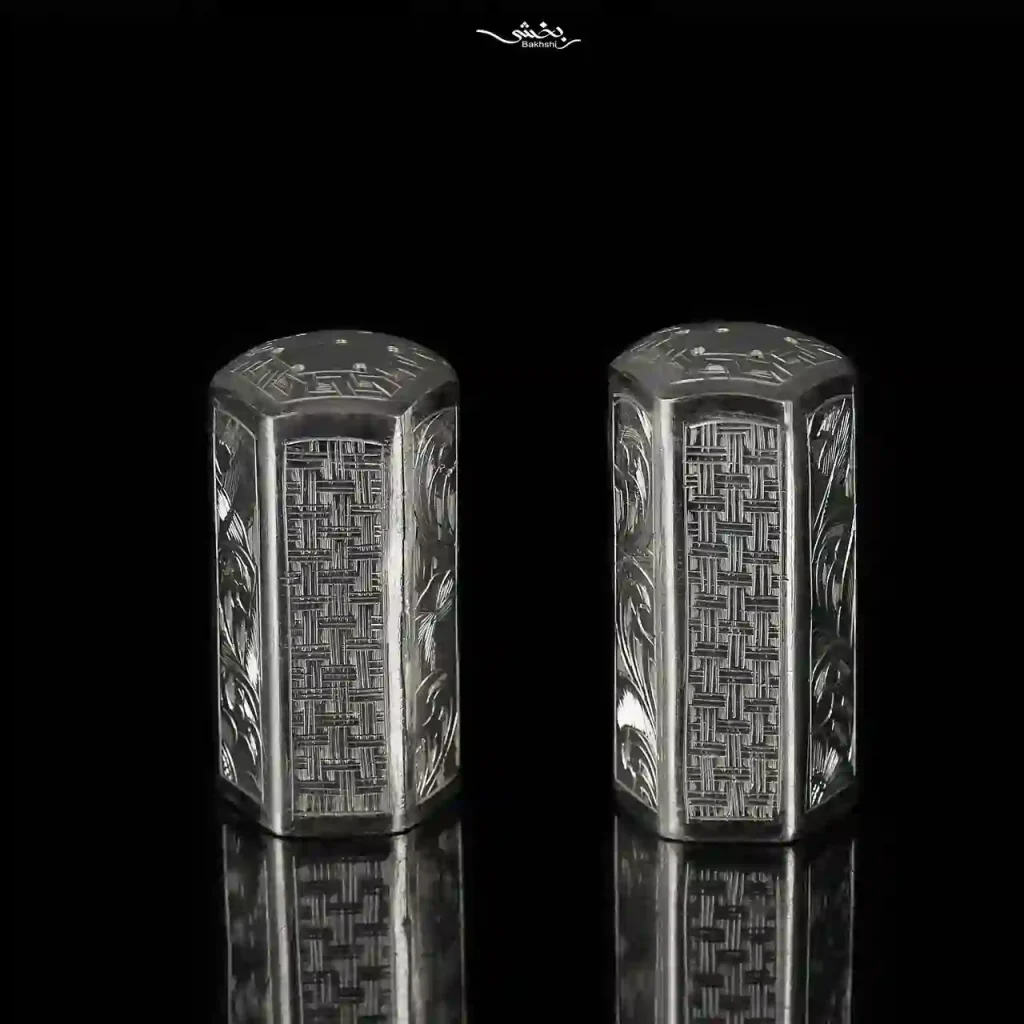 نمکدان نقره شش ضلعی قلم تبریز