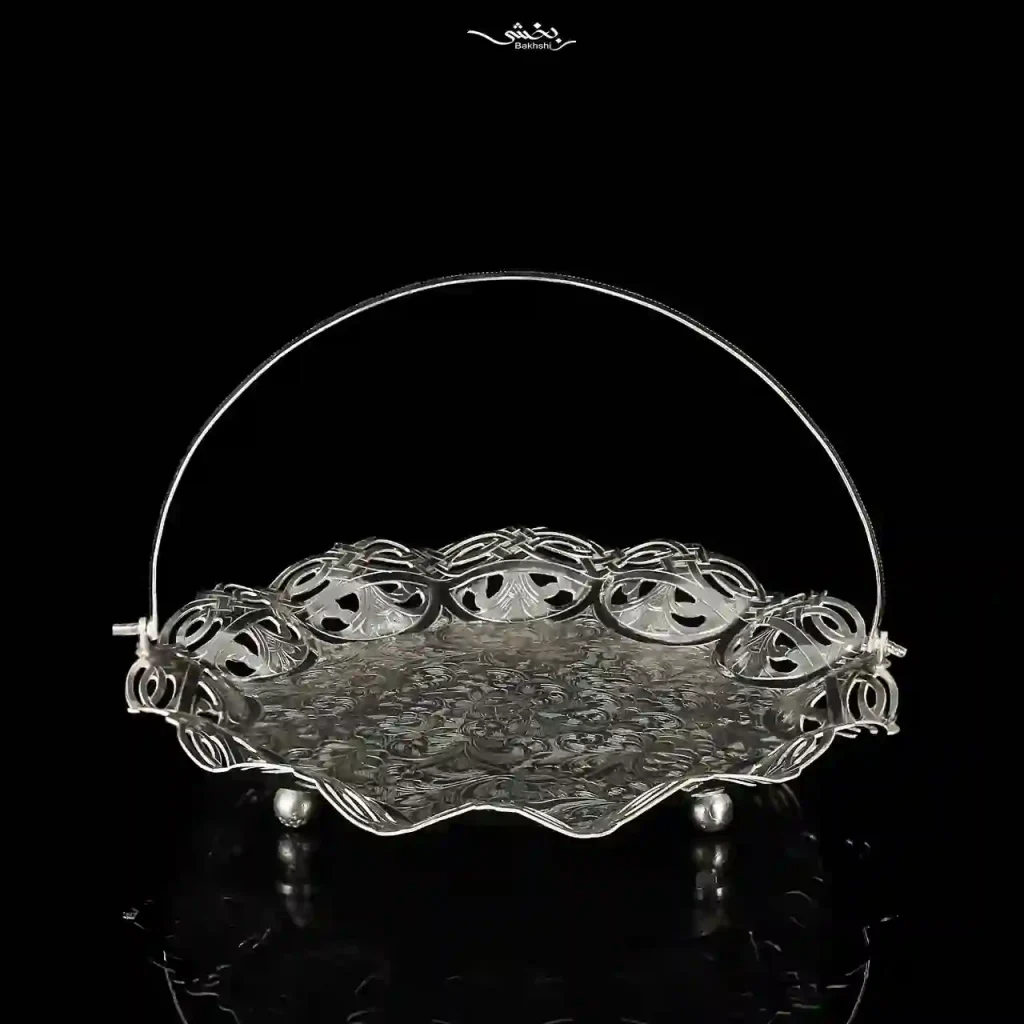 سبد نقره دسته دار گرد قلم تبریز