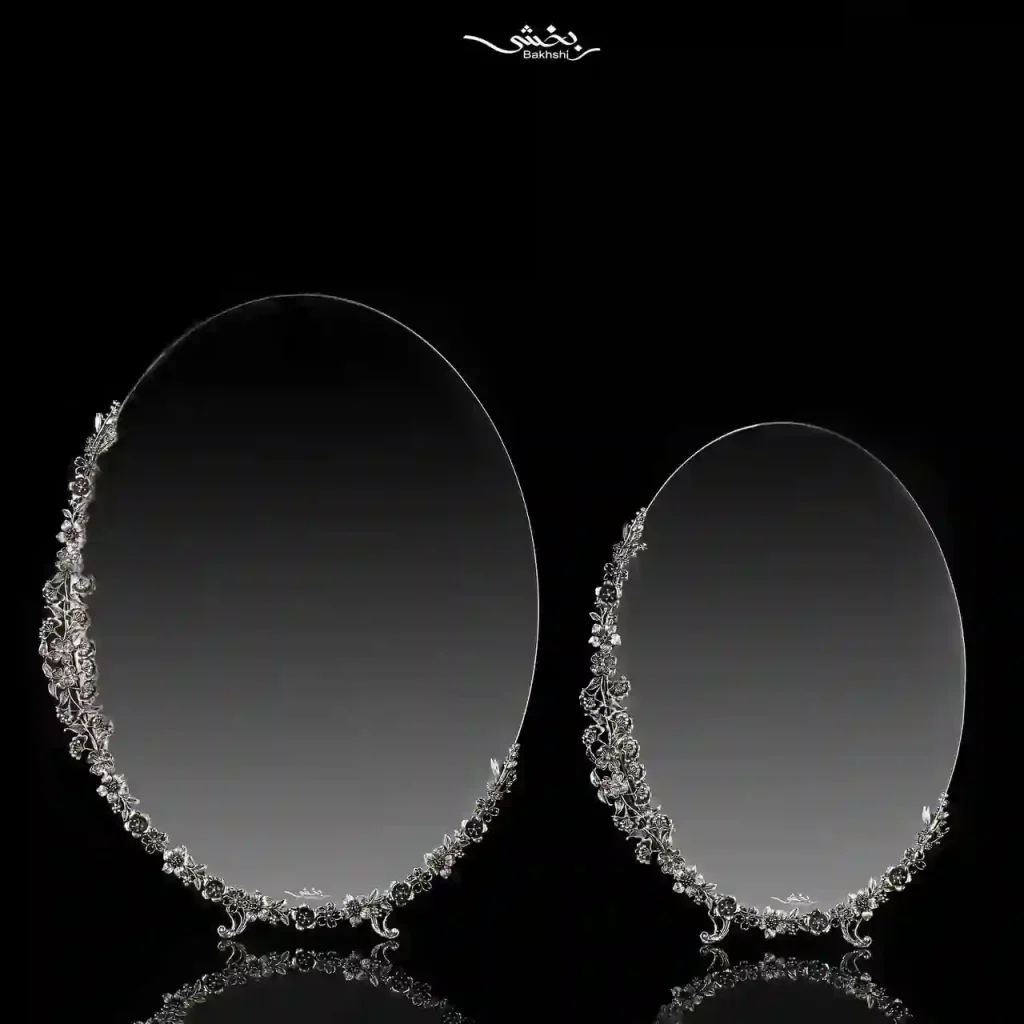 آینه نقره بیضی مدرن گل