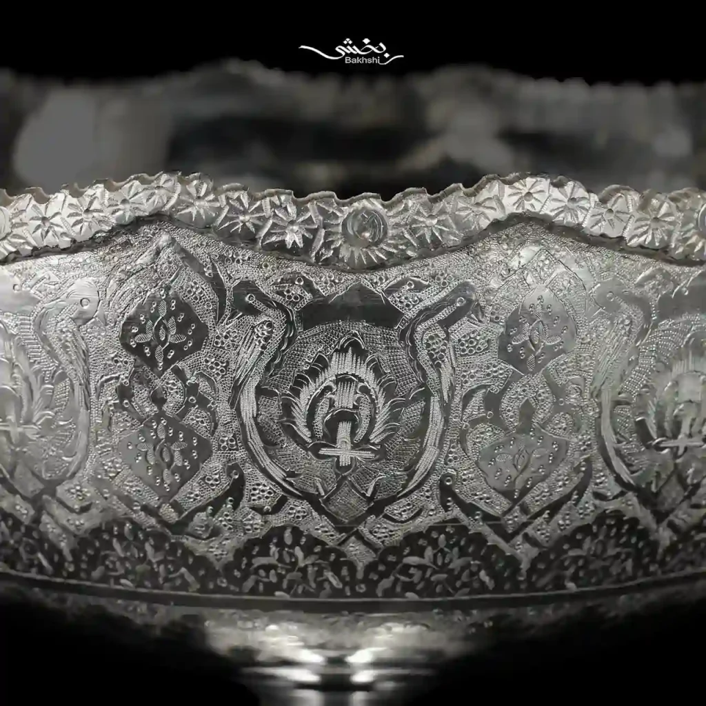 کاسه نقره پایه بلند قلم ترنج