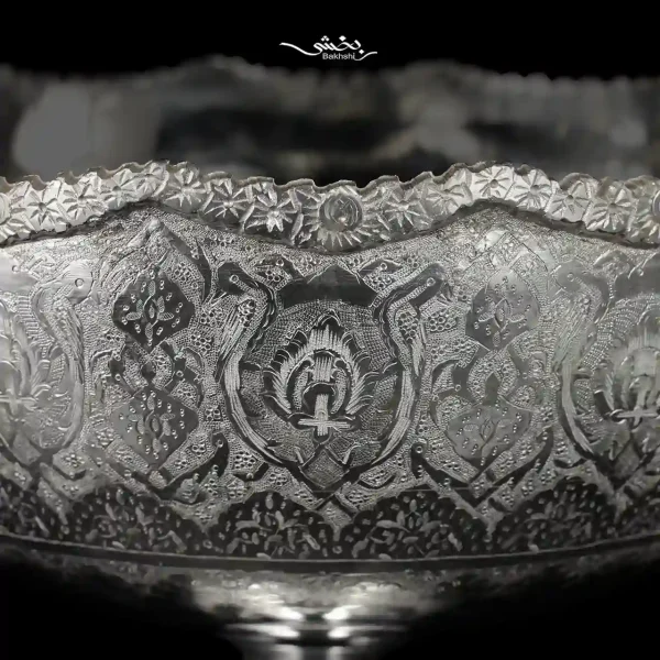 کاسه نقره پایه بلند قلم ترنج