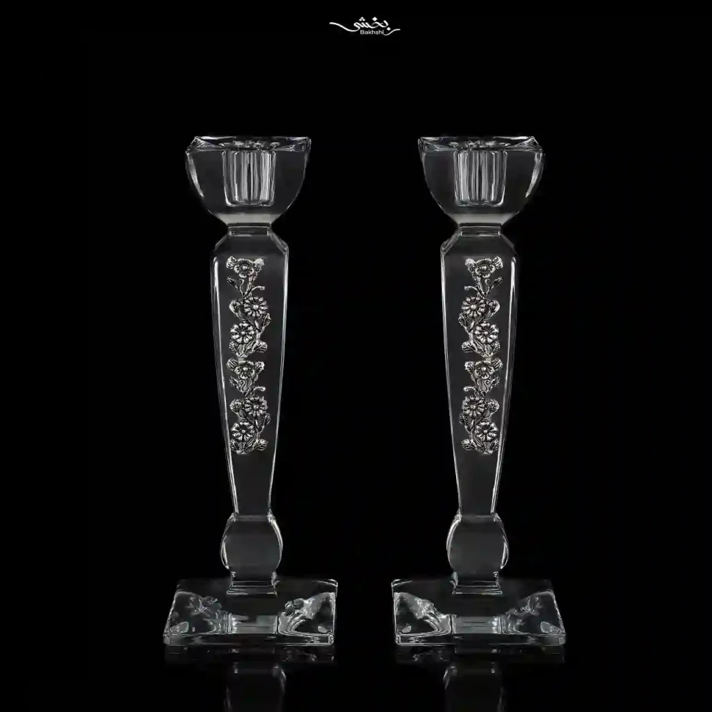 ست آینه گرد و شمعدان کریستال شکوفه