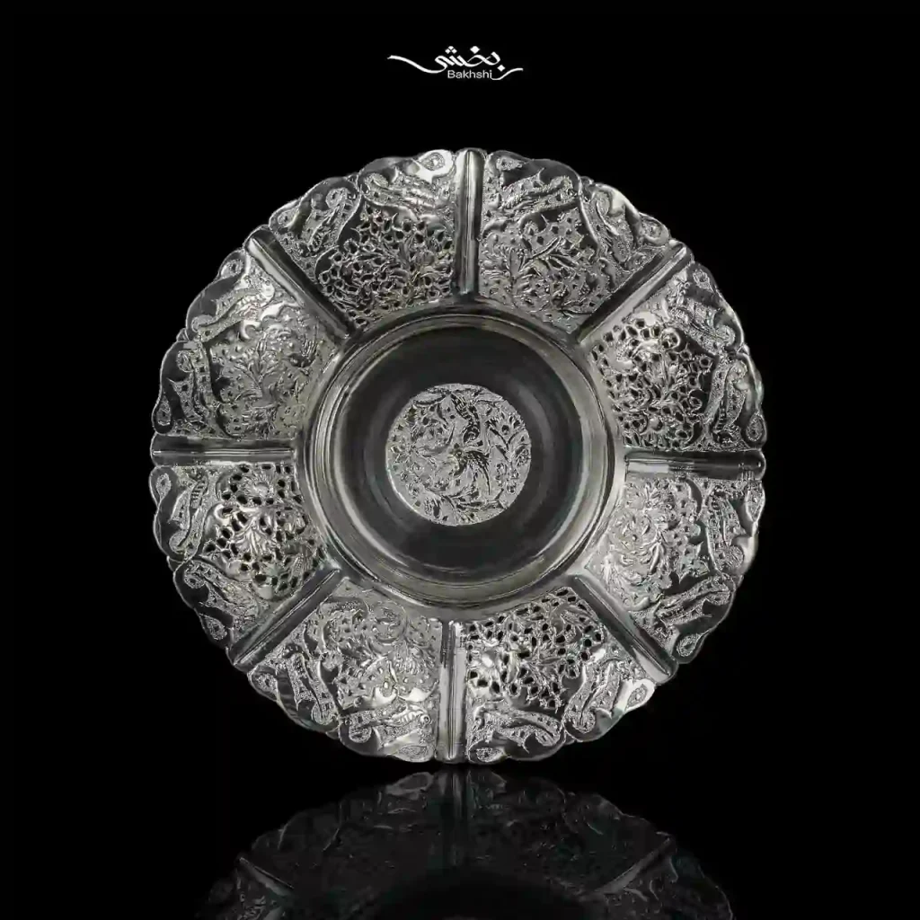 شیرینی خوری نقره پایه دار قلم گل و مرغ