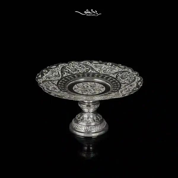 شیرینی خوری نقره پایه دار قلم گل و مرغ