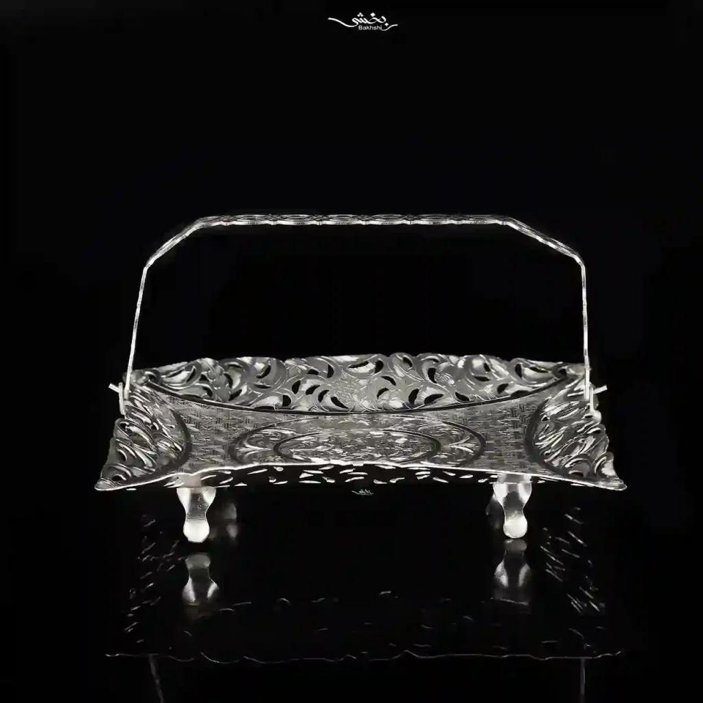 سبد نقره دسته دار مستطیل قلم تبریز