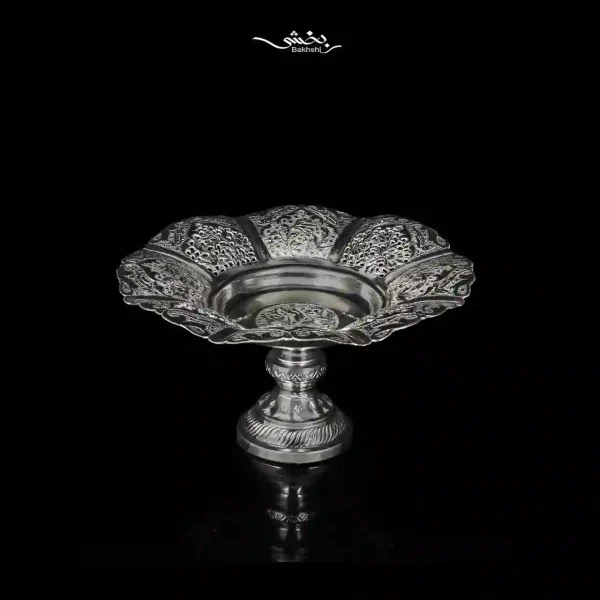 شیرینی خوری نقره پایه دار قلم گل و مرغ