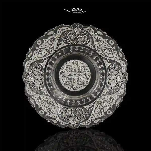 شیرینی خوری نقره پایه دار قلم گل و مرغ