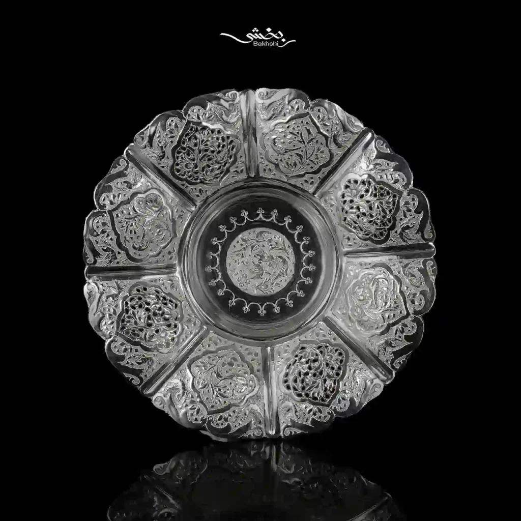 شیرینی خوری نقره پایه دار گل و مرغ