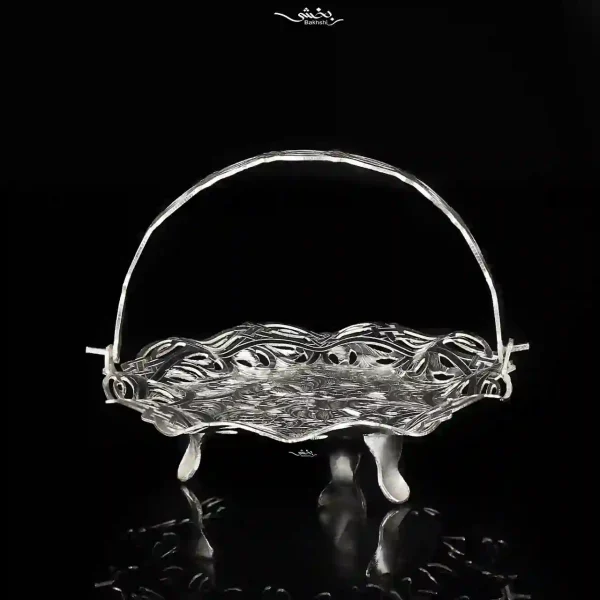 سبد نقره دسته دار قلم تبریز گرد کوچک