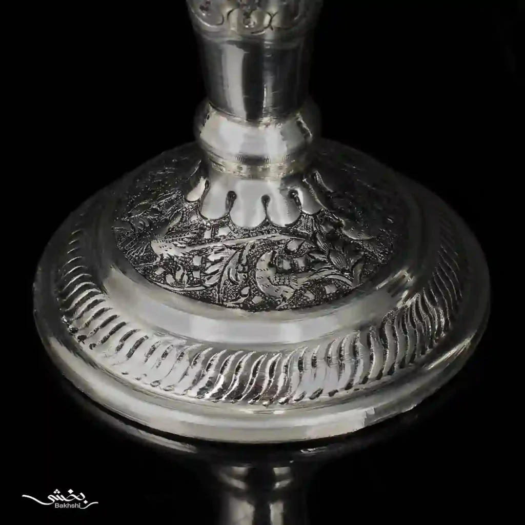 ست آینه بیضی و شمعدان تک شاخه نقره گل و مرغ