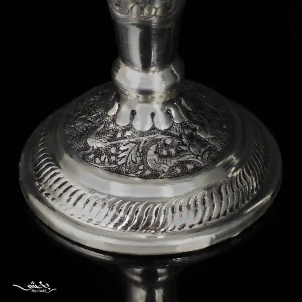 ست آینه بیضی و شمعدان تک شاخه نقره گل و مرغ