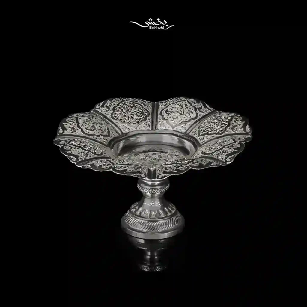 شیرینی خوری نقره پایه دار گل و مرغ