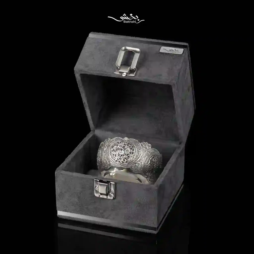 کاسه نقره گرد پایه گلوله ای قلم مشبک اعلا