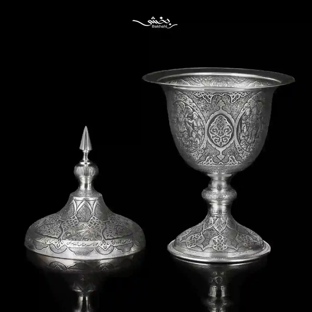 شکلات خوری نقره درب دار پایه دار مینیاتور اعلا