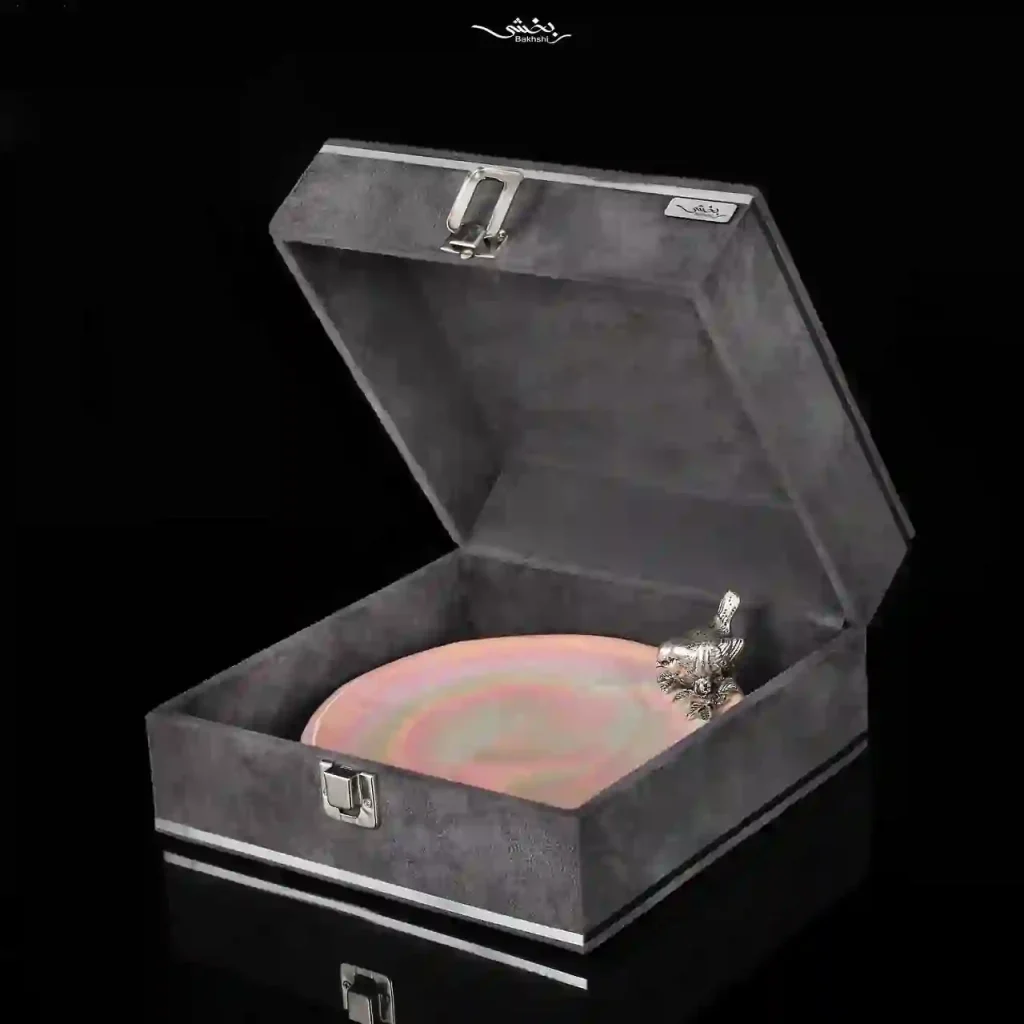 شیرینی خوری نقره و سرامیک گنجشک صورتی