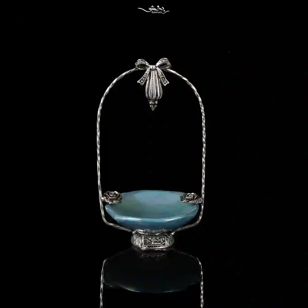 سبد دسته دار سرامیک نقره پاپیون نیلی