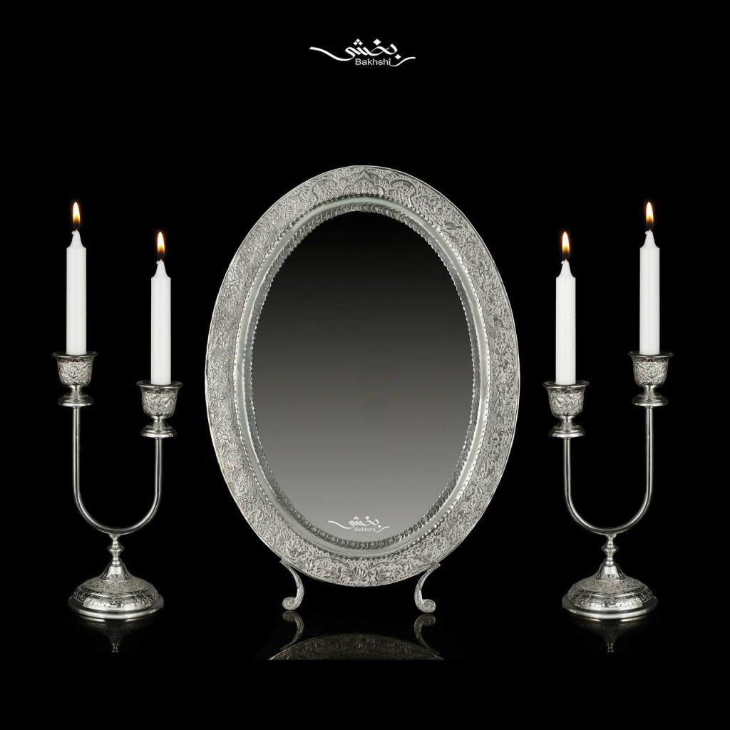 شمعدان دوشاخه نقره گل و مرغ