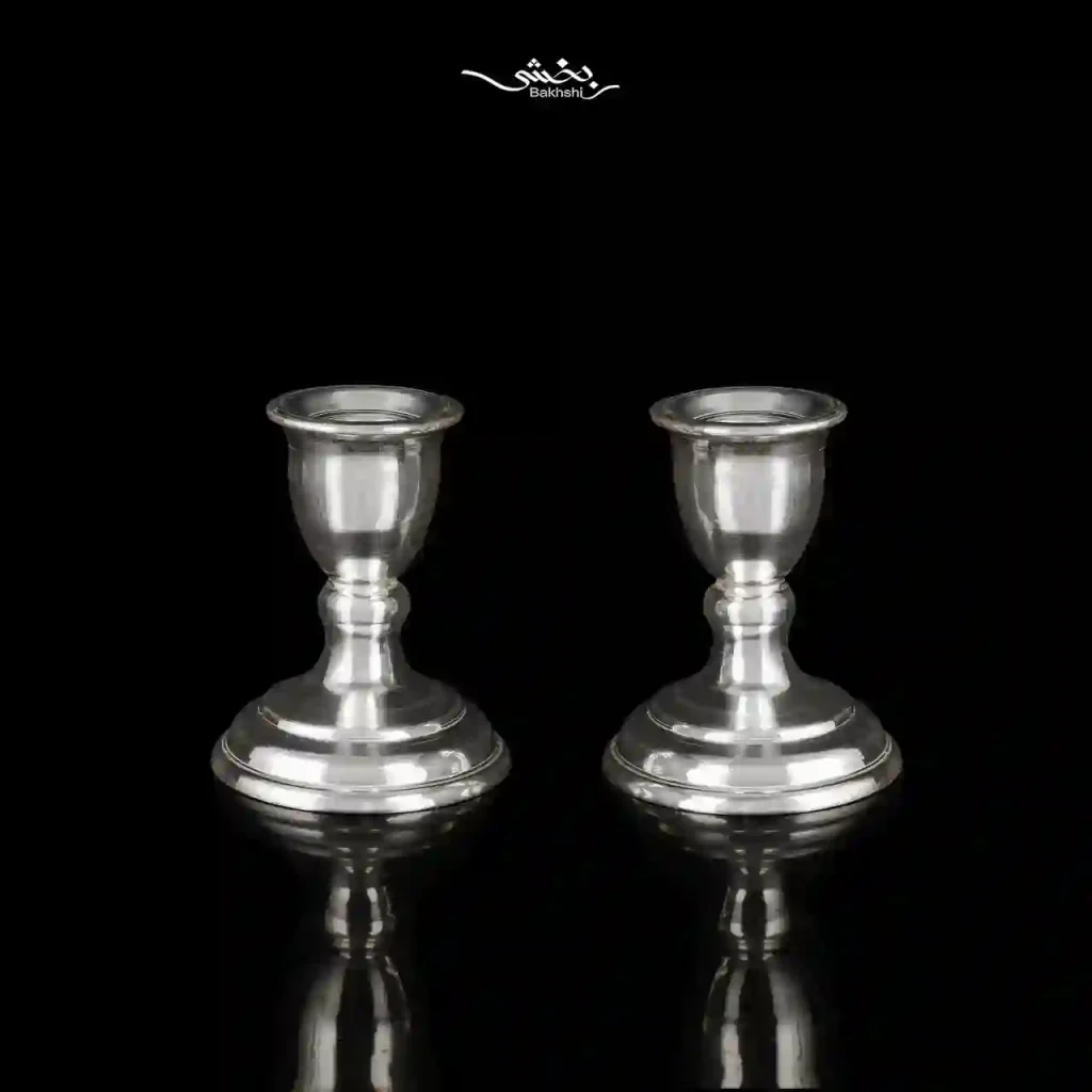 ست آینه و شمعدان پایه کوتاه نقره گرد مدرن