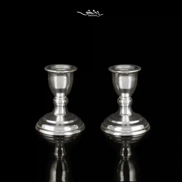 ست آینه و شمعدان پایه کوتاه نقره گرد مدرن