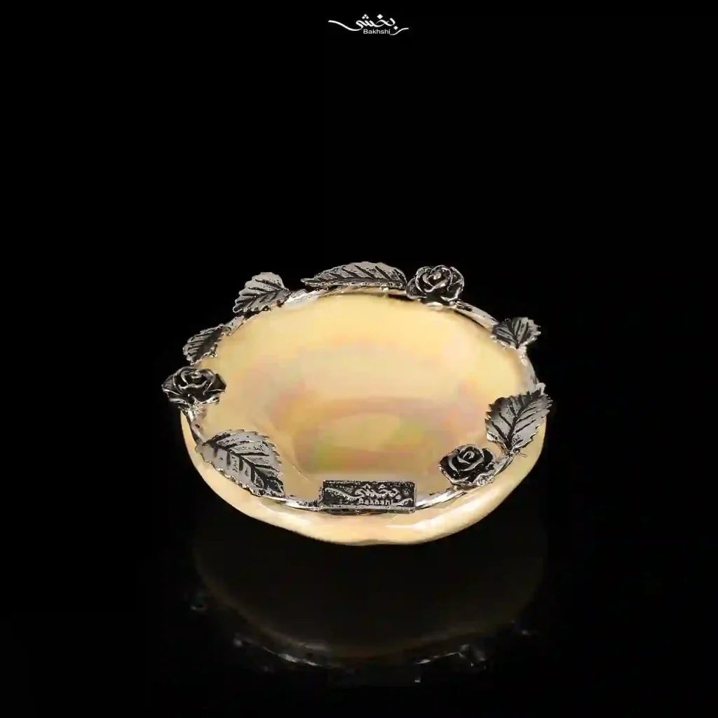 کاسه سرامیک نقره برگ و رز کرمی