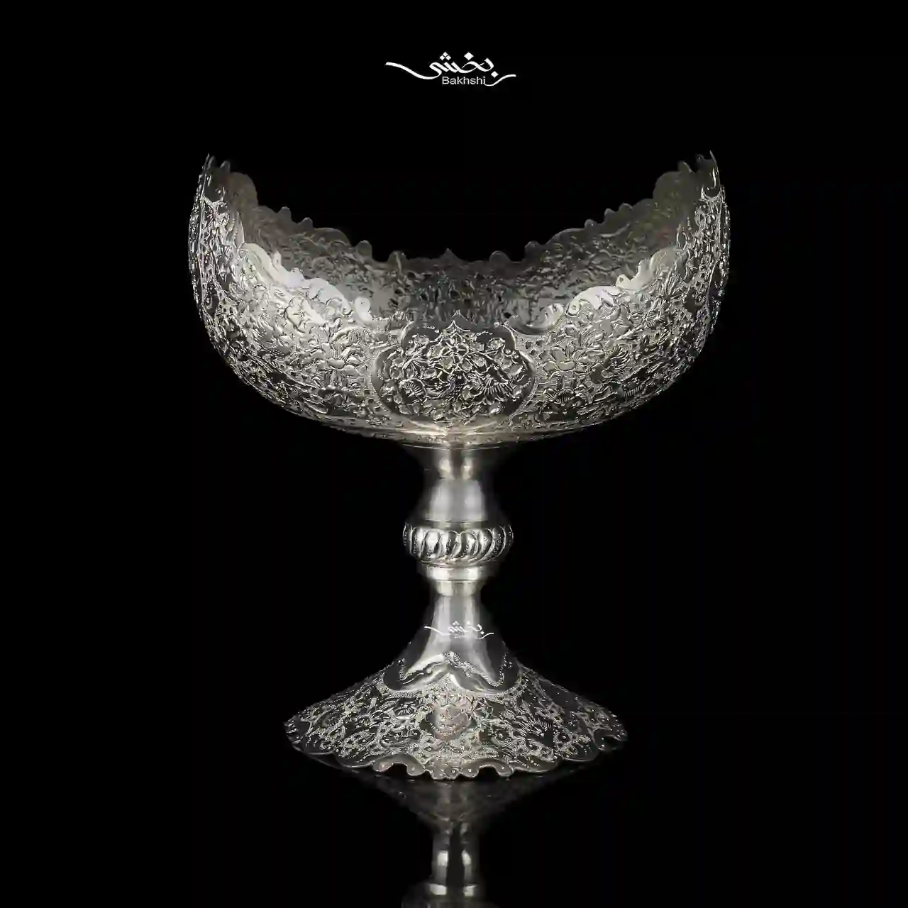 photo_29_2025-11-05_11-55-45 کشکول پایه دار نقره قلم گل و مرغ