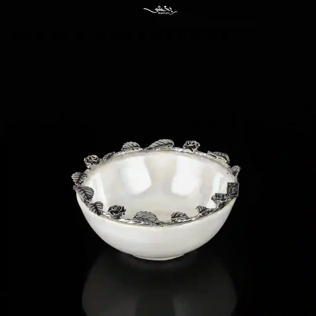 کاسه سرامیک نقره دورگل قطر 10 صدفی