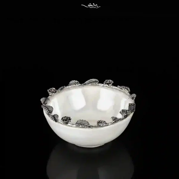 کاسه سرامیک نقره دورگل قطر 10 صدفی