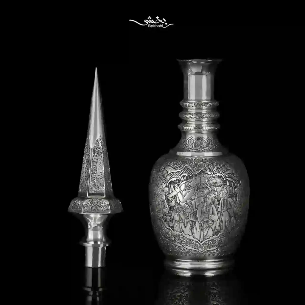 یک جفت تنگ شاخدار نقره قلم مینیاتور اعلا