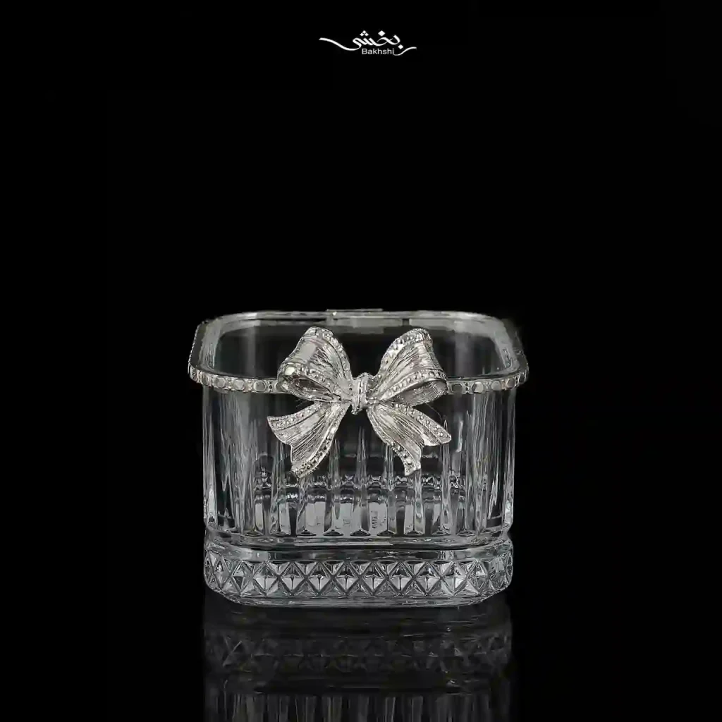 کاسه پاپیونی مربع بلور نقره