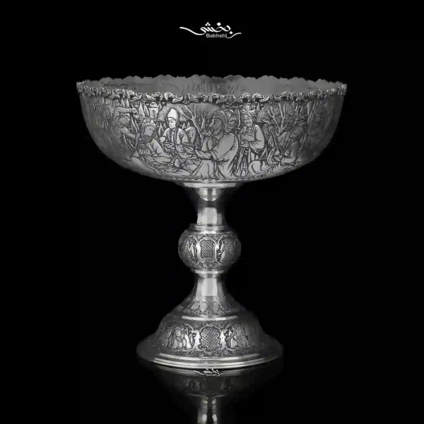 کاسه پایه دار نقره قلم مینیاتور اعلا