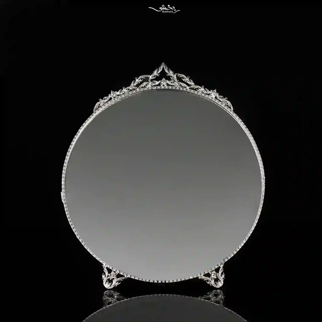 ست آینه تاجدار و شمعدان کریستال نقره سه پایه