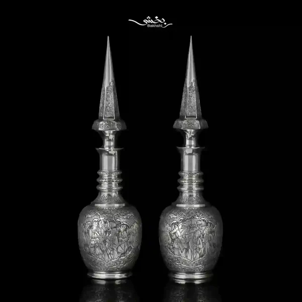 یک جفت تنگ شاخدار نقره قلم مینیاتور اعلا