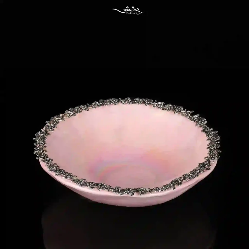 کاسه سرامیک نقره دورگل شکوفه صورتی