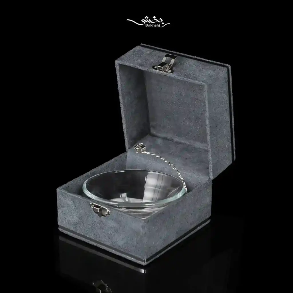 کاسه دسته نیمه گل بلور نقره