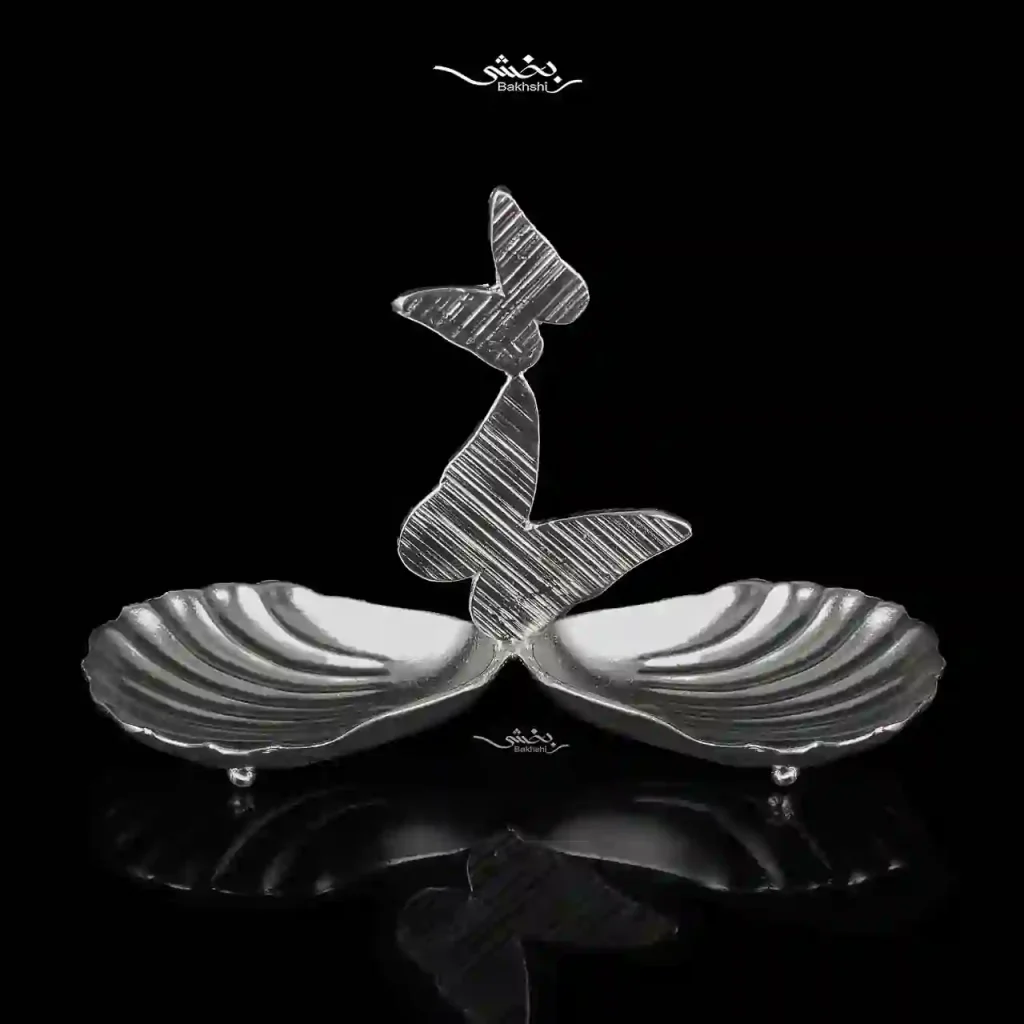 شیرینی خوری نقره دوقلو مدرن صدف و پروانه