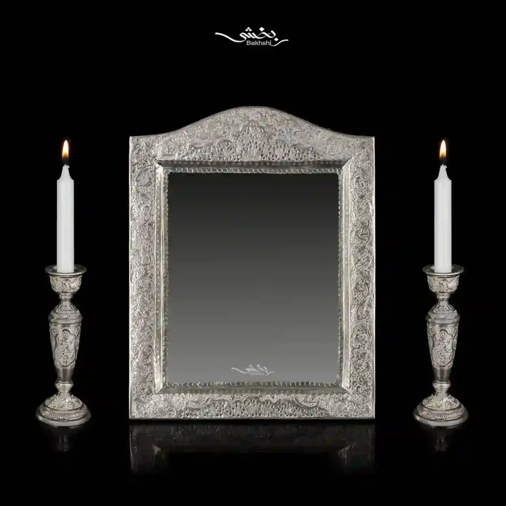 آینه مستطیل تاجدار قلم گل و مرغ