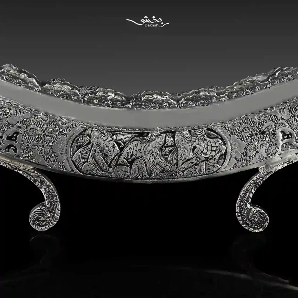 ست آینه گرد و شمعدان نقره مینیاتور