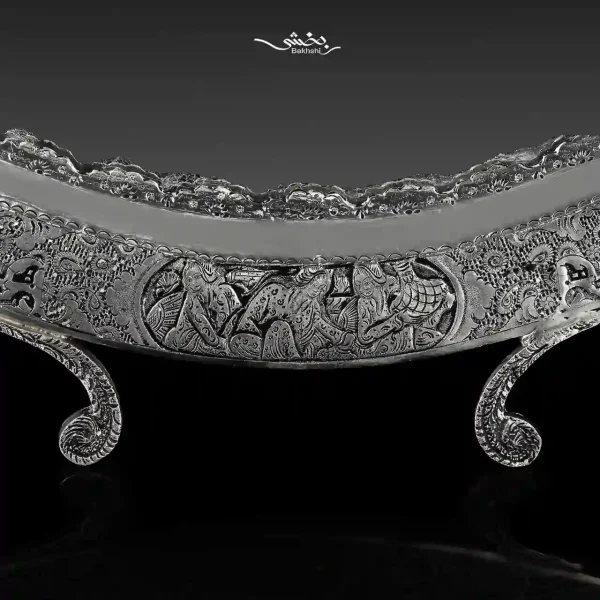 ست آینه گرد و شمعدان نقره مینیاتور