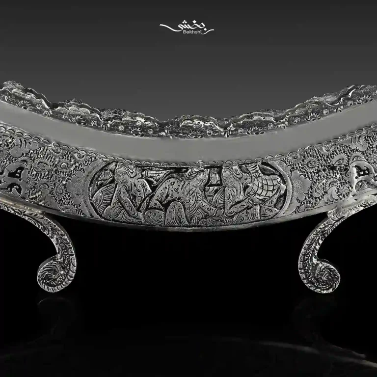 ست آینه گرد و شمعدان نقره مینیاتور