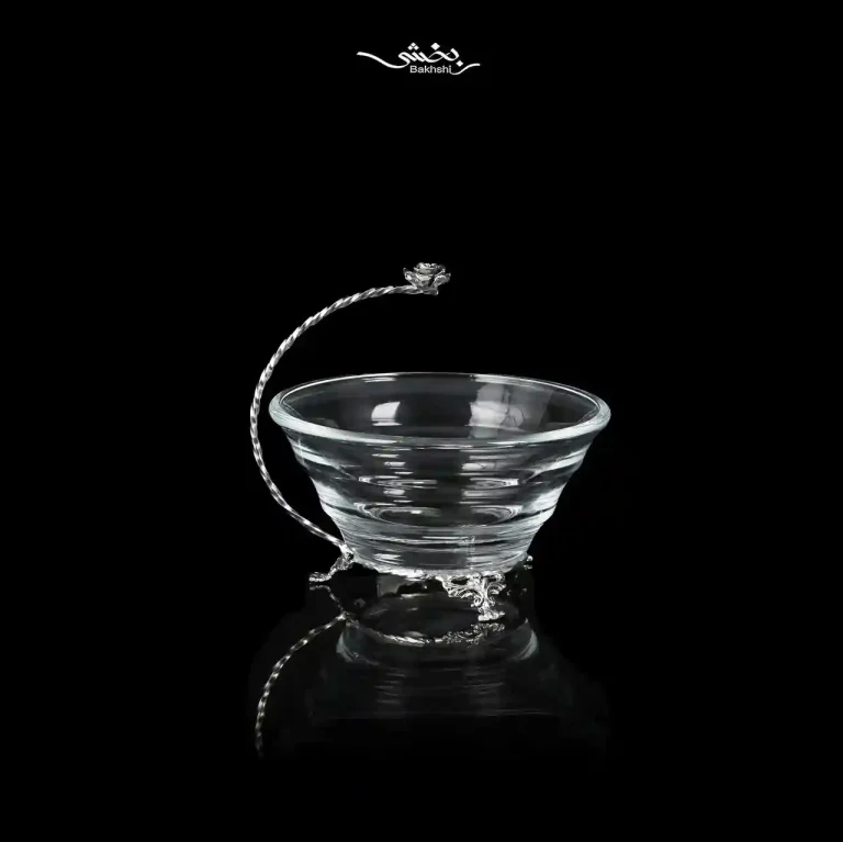 کاسه دسته نیمه گل بلور نقره