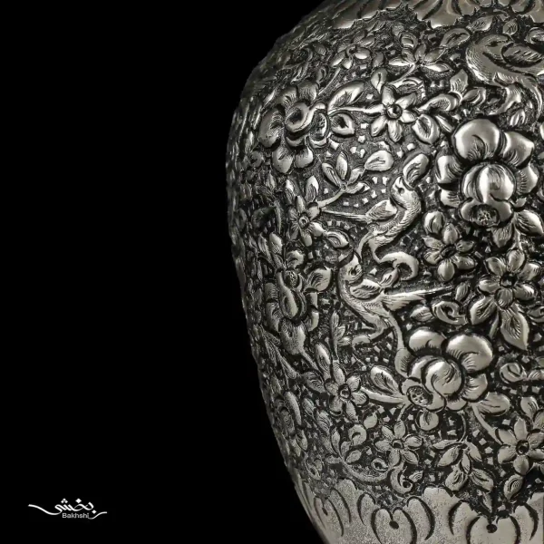 یک جفت تنگ شاخدار نقره قلم گل و مرغ