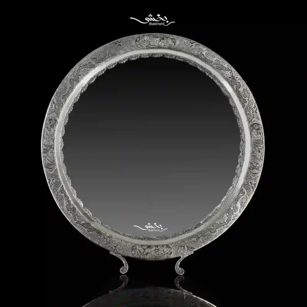ست آینه گرد و شمعدان نقره مینیاتور