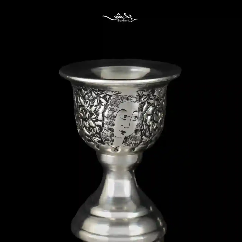 ست آینه گرد و شمعدان نقره مینیاتور