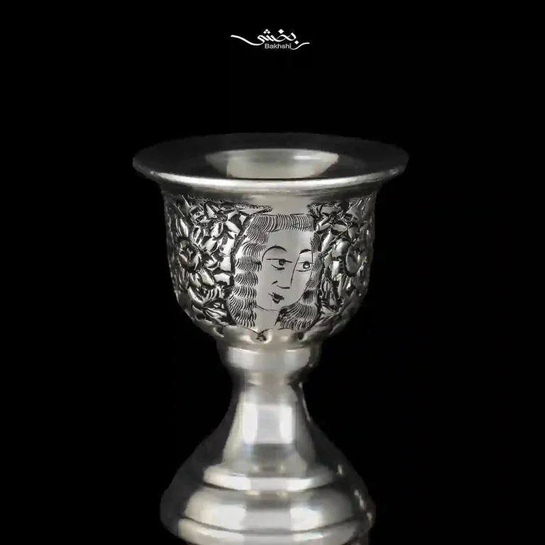 ست آینه گرد و شمعدان نقره مینیاتور