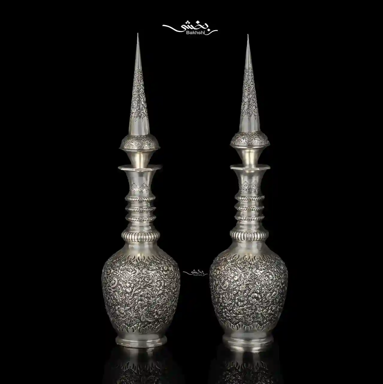 photo_29_2025-12-15_14-49-32 یک جفت تنگ شاخدار نقره قلم گل و مرغ