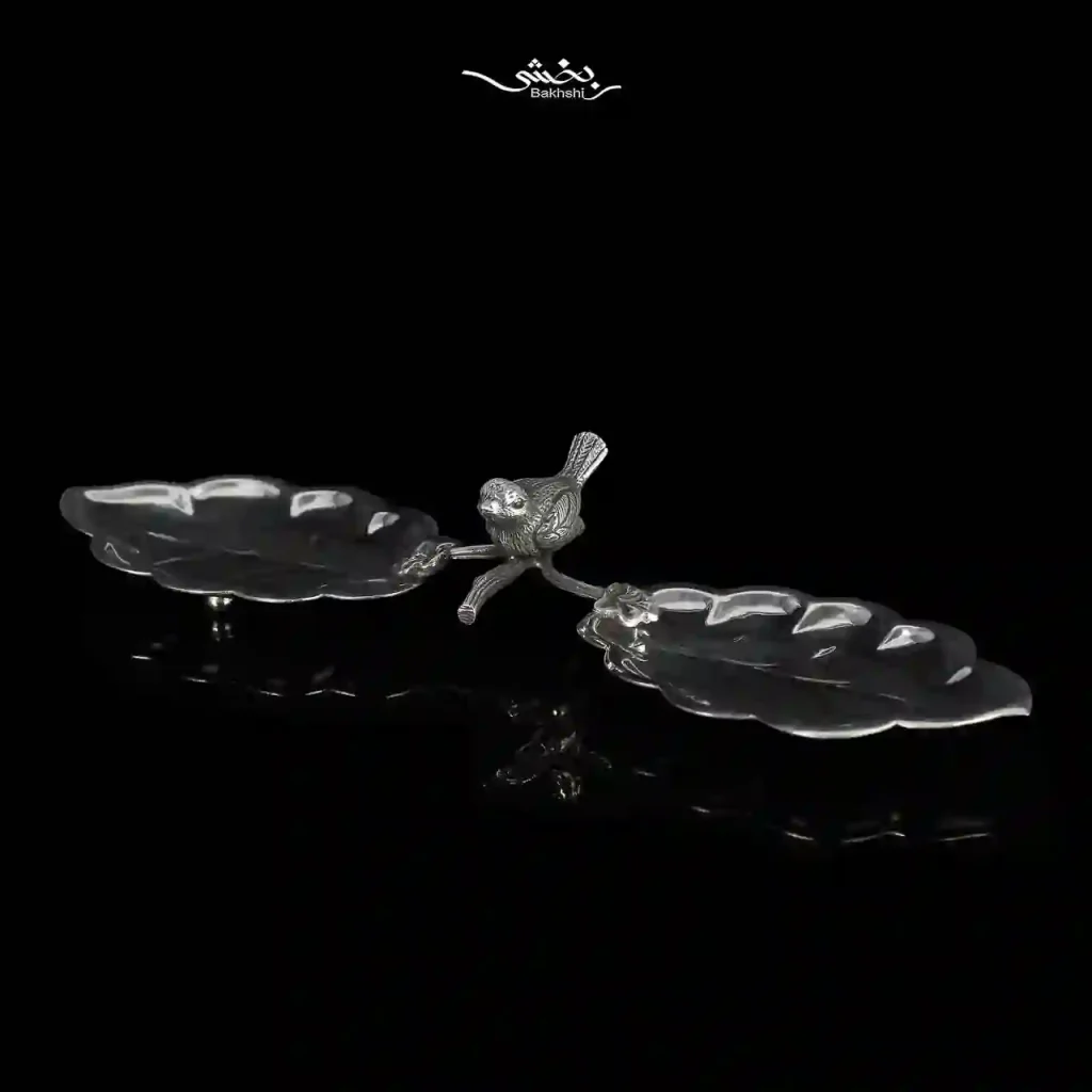 شیرینی خوری نقره دوقلو برگ بلوط و گنجشک