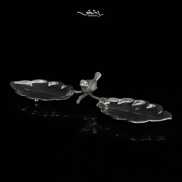 شیرینی خوری نقره دوقلو برگ بلوط و گنجشک