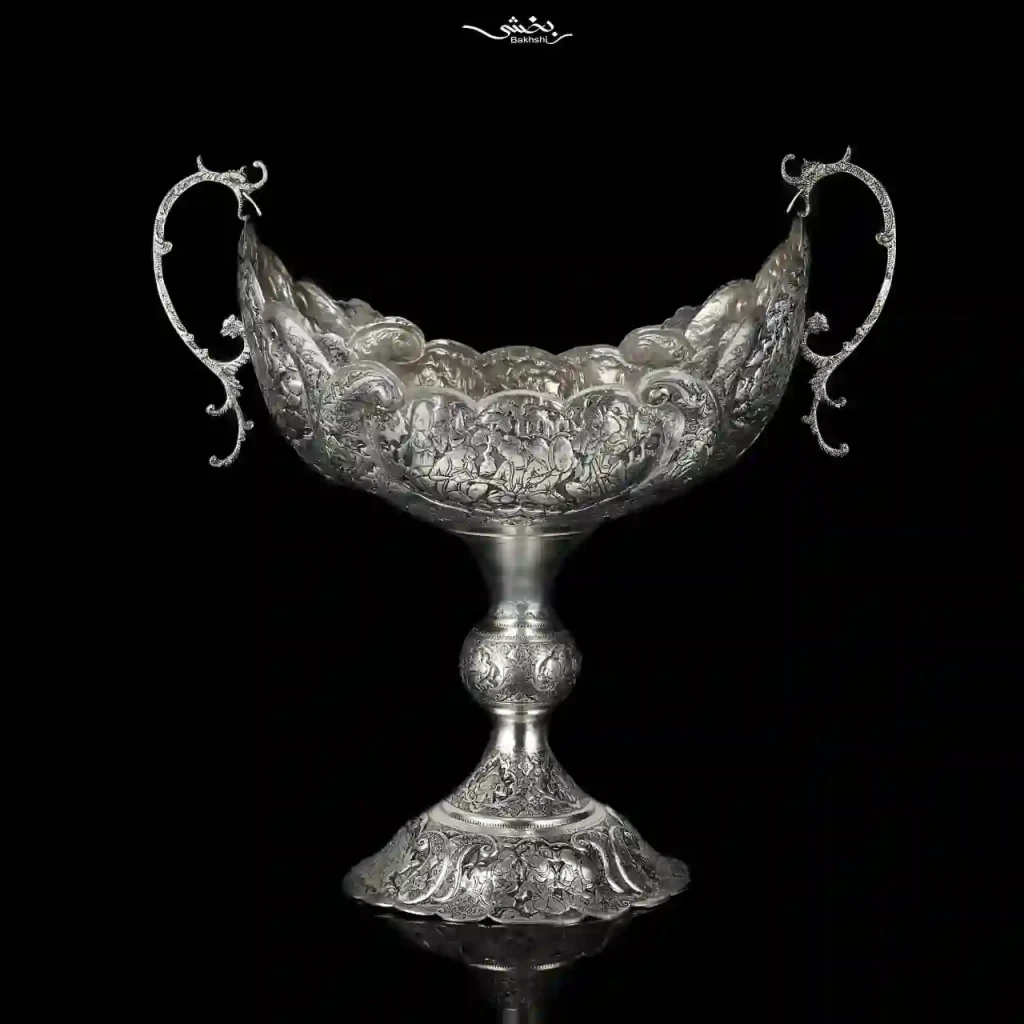 کشکول دسته دار نقره قلم مینیاتور