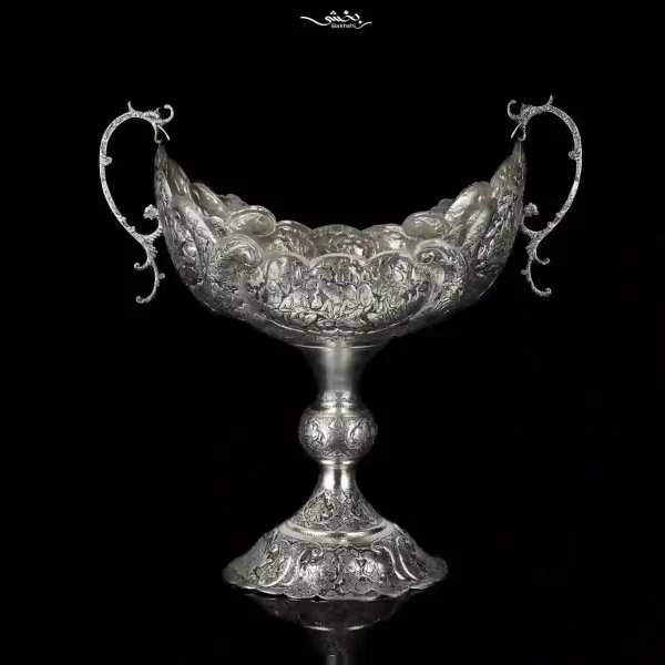 کشکول دسته دار نقره قلم مینیاتور